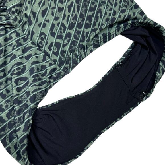 BCBGeneration Wrap Twist Cutout One Piece Swimsuit Large Green Cheetah Print - Picture 9 of 9